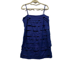 Ann Taylor LOFT Blue 100% Silk Tiered Spaghetti Strap Lined Dress Size 6 (KH120)